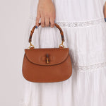 Gucci Chestnut Brown Bamboo Tunlock Top Handle with Strap - FashioNica