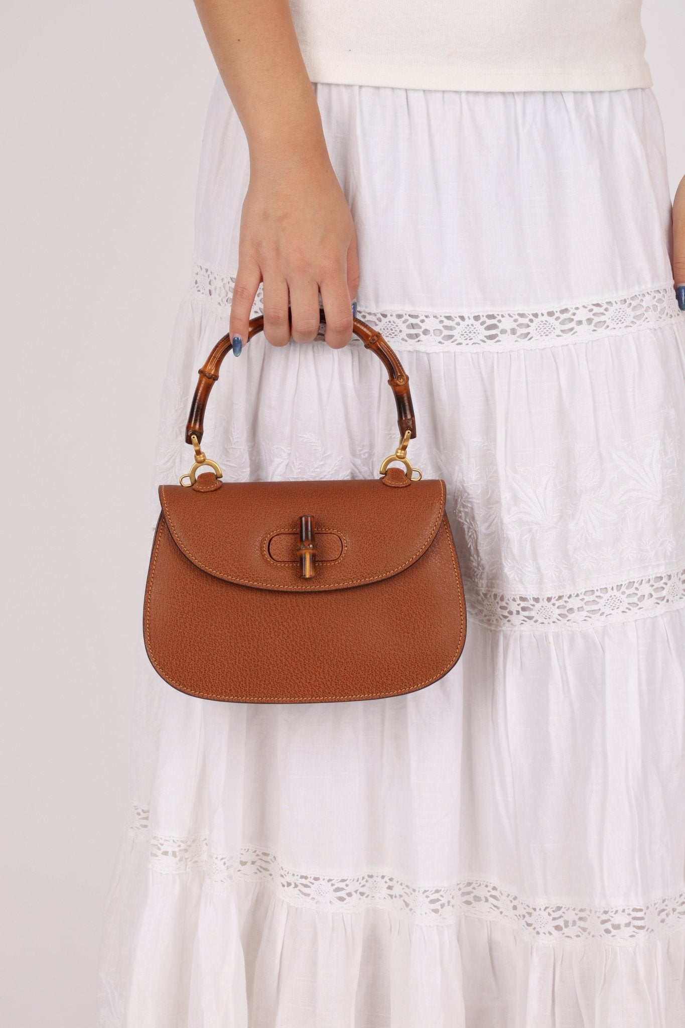 Gucci Chestnut Brown Bamboo Tunlock Top Handle with Strap - FashioNica