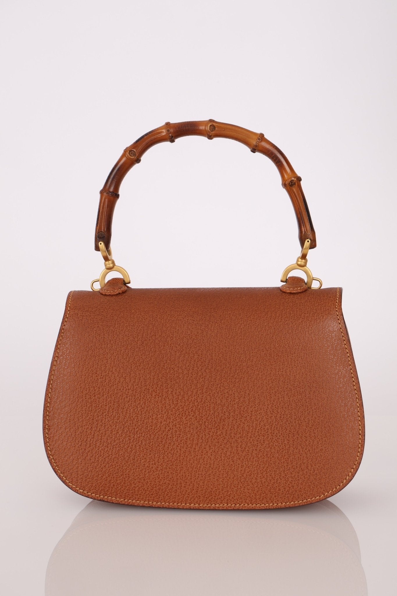 Gucci Chestnut Brown Bamboo Tunlock Top Handle with Strap - FashioNica