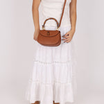 Gucci Chestnut Brown Bamboo Tunlock Top Handle with Strap - FashioNica