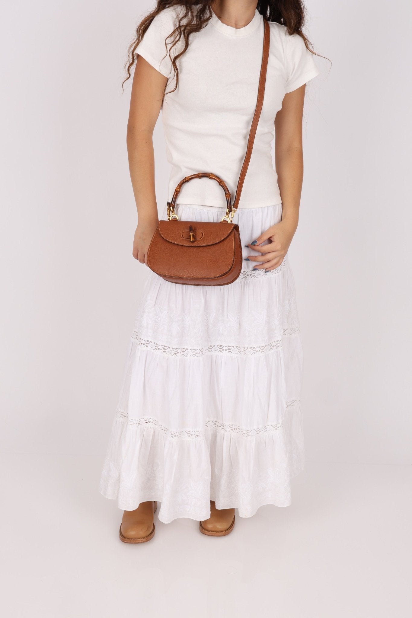 Gucci Chestnut Brown Bamboo Tunlock Top Handle with Strap - FashioNica