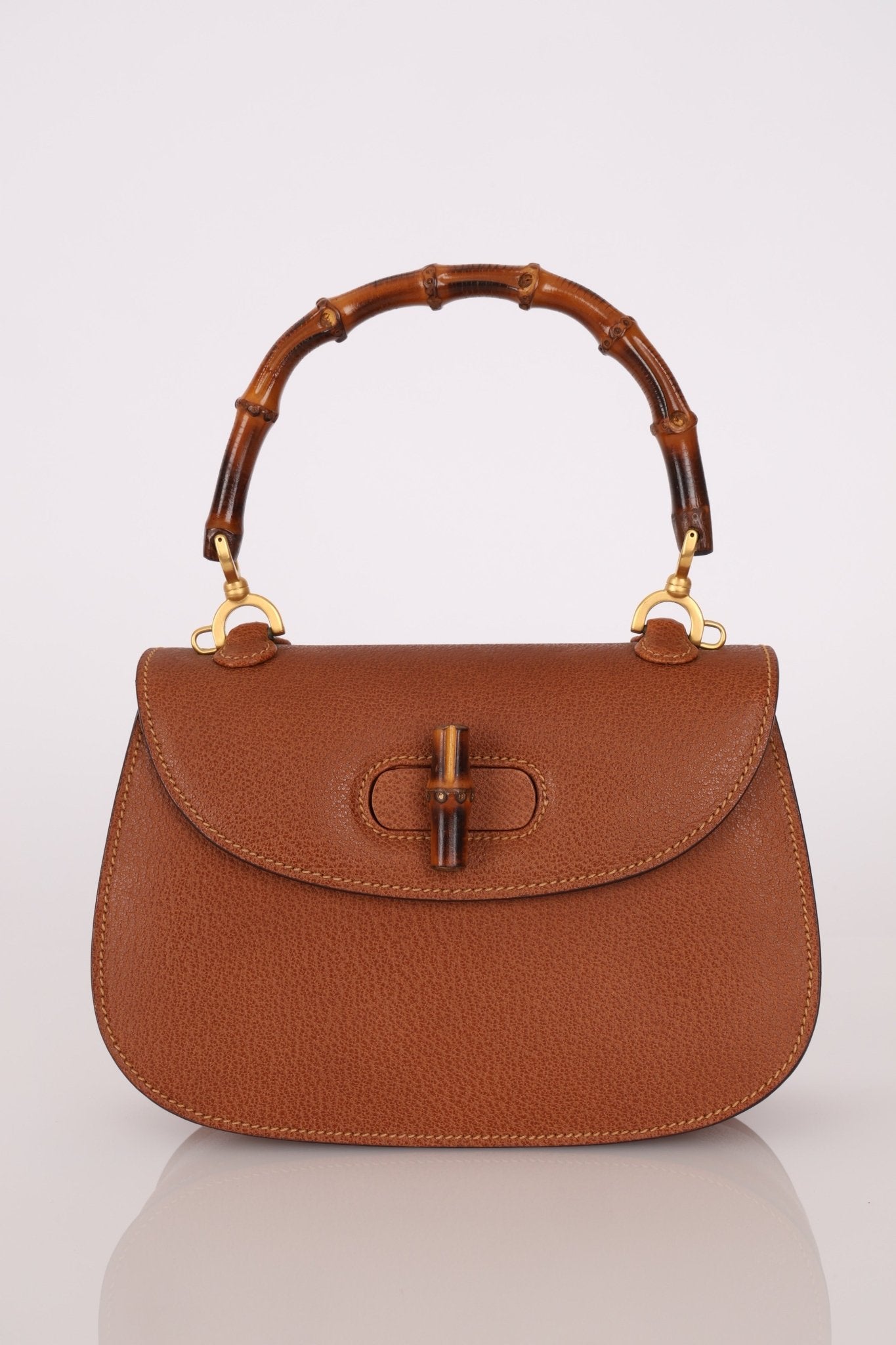 Gucci Chestnut Brown Bamboo Tunlock Top Handle with Strap - FashioNica