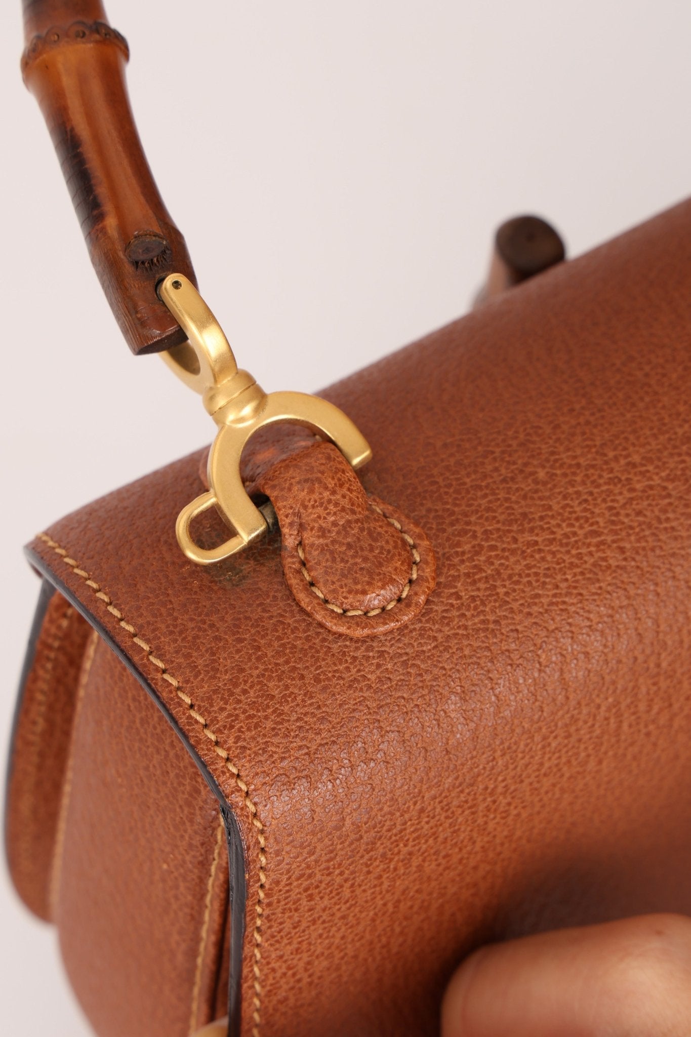 Gucci Chestnut Brown Bamboo Tunlock Top Handle with Strap - FashioNica
