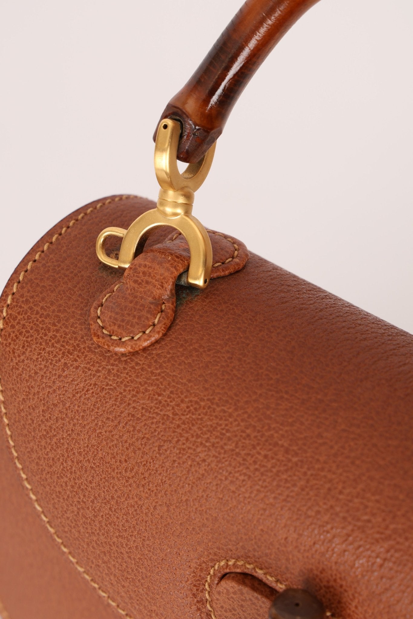 Gucci Chestnut Brown Bamboo Tunlock Top Handle with Strap - FashioNica