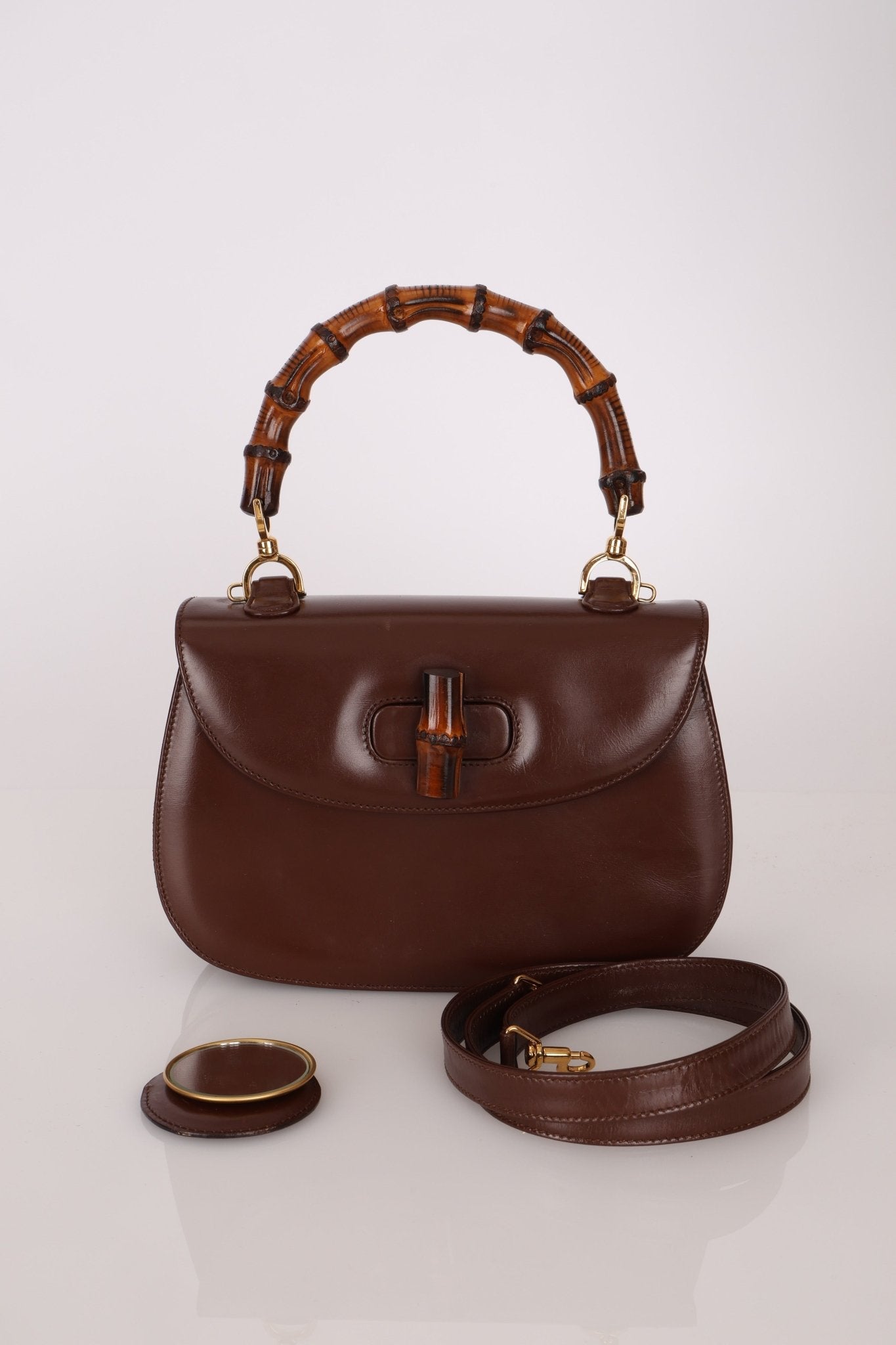 Gucci Chocolate Boxcalf Bamboo Top Handle with Mirror - FashioNica