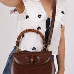 Gucci Chocolate Boxcalf Bamboo Top Handle with Mirror - FashioNica