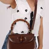 Gucci Chocolate Boxcalf Bamboo Top Handle with Mirror - FashioNica