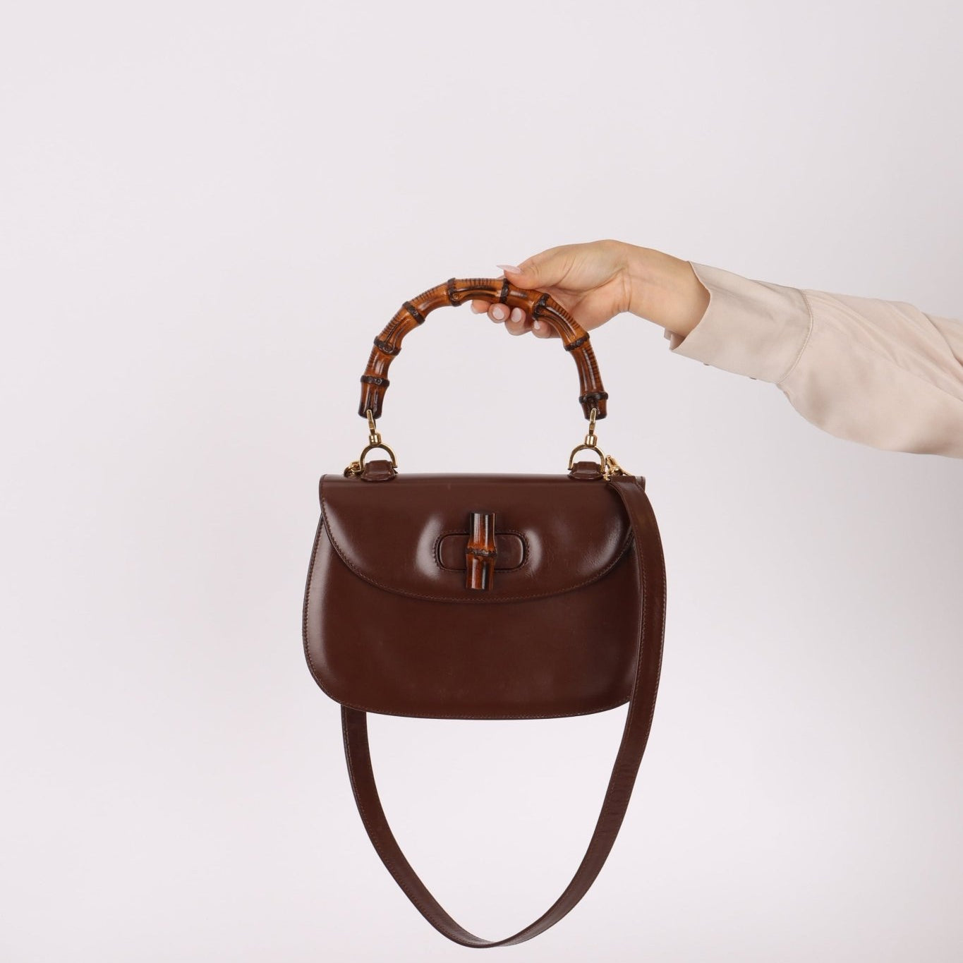 Gucci Chocolate Boxcalf Bamboo Top Handle with Mirror - FashioNica