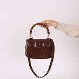 Gucci Chocolate Boxcalf Bamboo Top Handle with Mirror - FashioNica