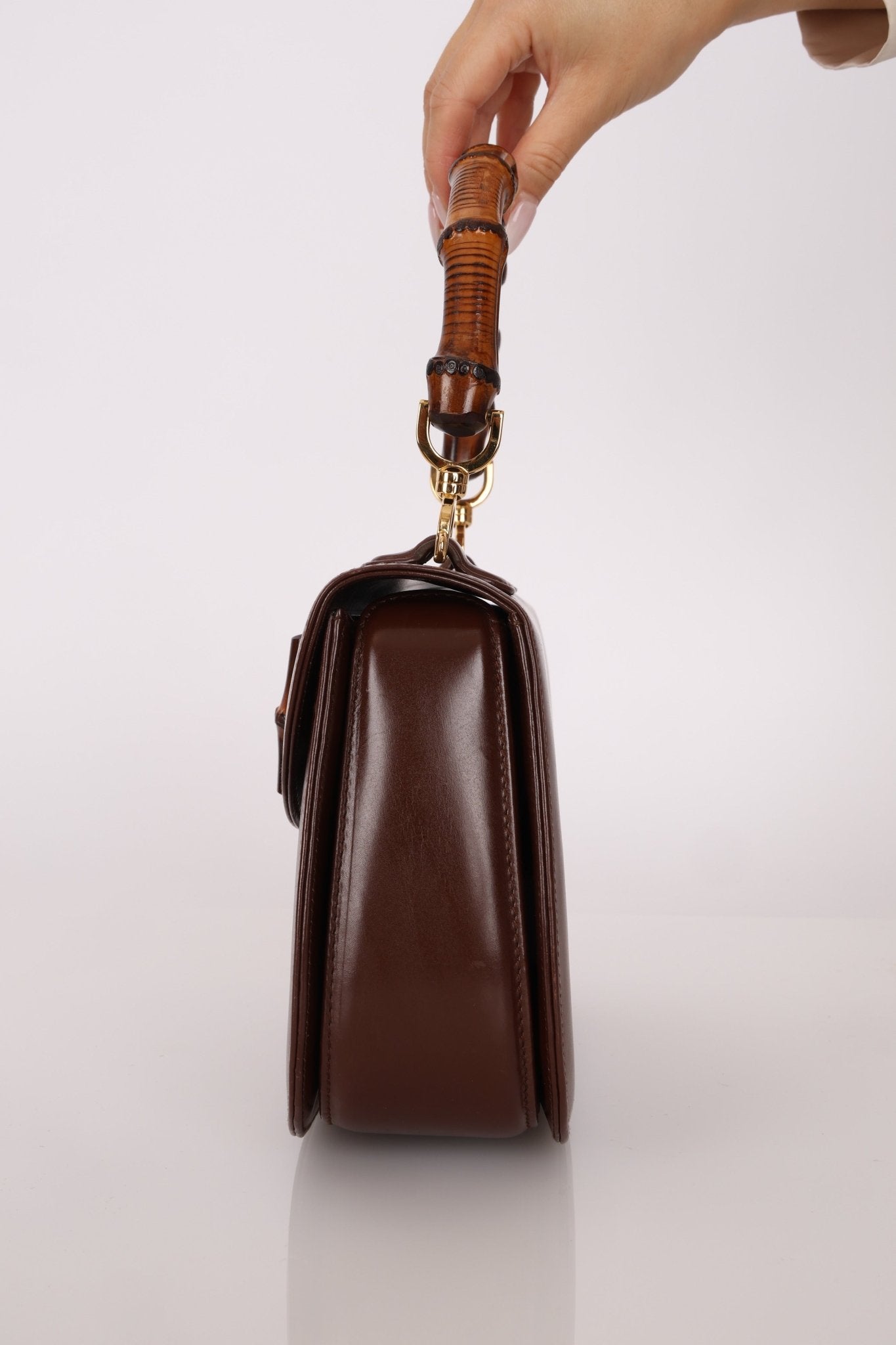 Gucci Chocolate Boxcalf Bamboo Top Handle with Mirror - FashioNica