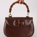 Gucci Chocolate Boxcalf Bamboo Top Handle with Mirror - FashioNica
