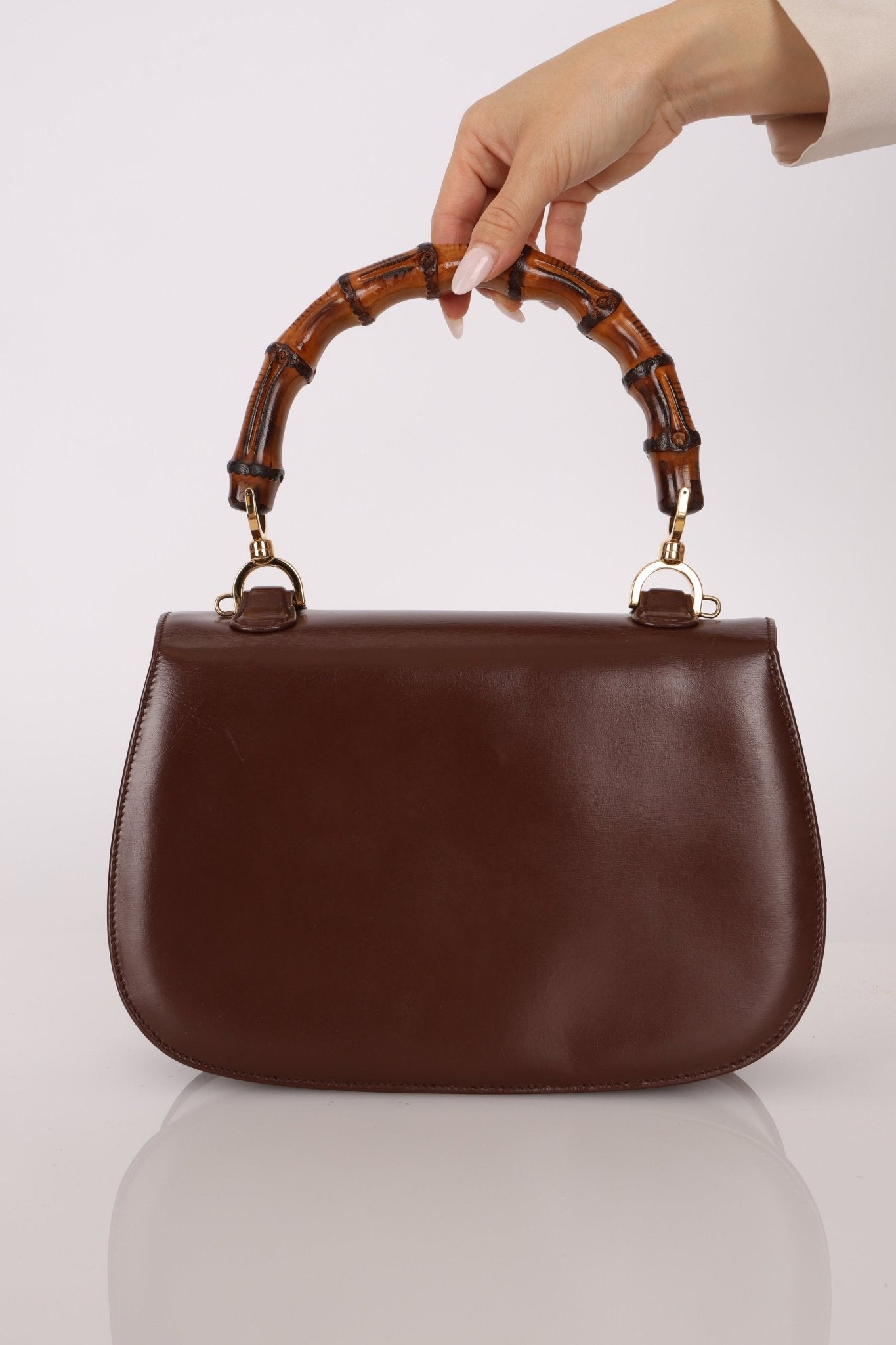 Gucci Chocolate Boxcalf Bamboo Top Handle with Mirror - FashioNica
