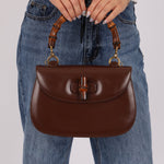 Gucci Chocolate Boxcalf Bamboo Top Handle with Mirror - FashioNica