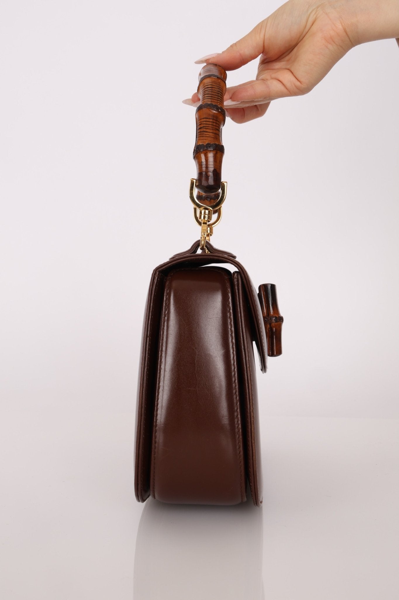 Gucci Chocolate Boxcalf Bamboo Top Handle with Mirror - FashioNica
