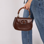 Gucci Chocolate Boxcalf Bamboo Top Handle with Mirror - FashioNica