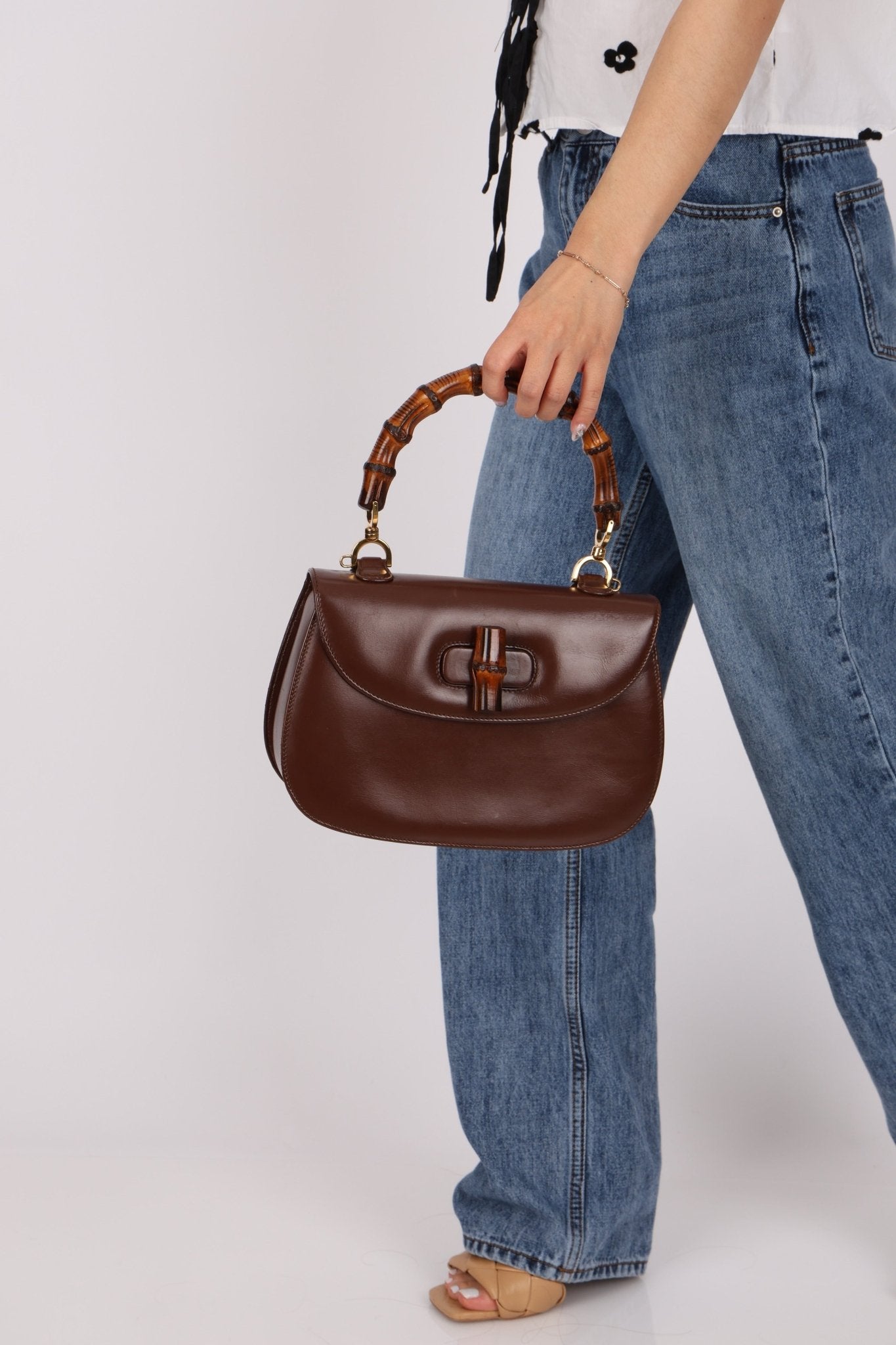 Gucci Chocolate Boxcalf Bamboo Top Handle with Mirror - FashioNica