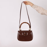 Gucci Chocolate Boxcalf Bamboo Top Handle with Mirror - FashioNica