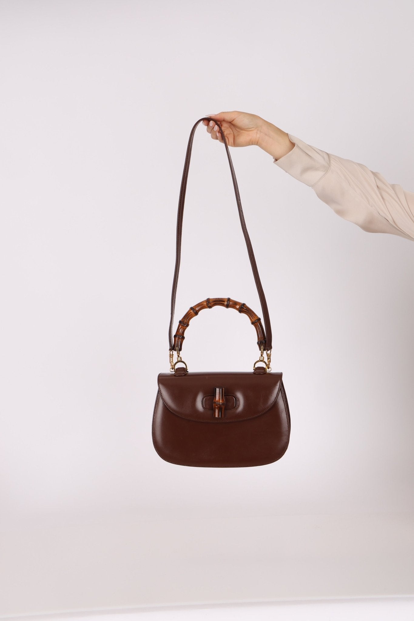 Gucci Chocolate Boxcalf Bamboo Top Handle with Mirror - FashioNica