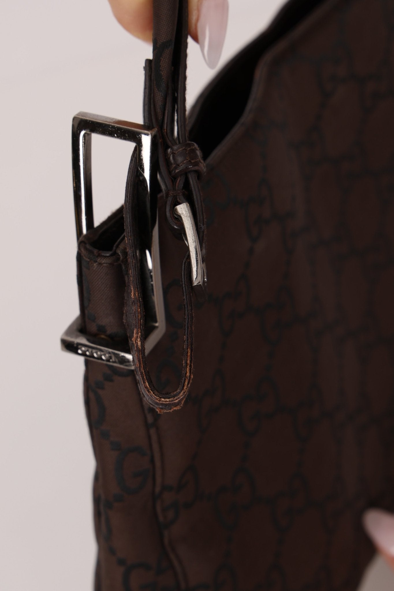 Gucci Chocolate Monogram Nylon Shoulder Bag - FashioNica