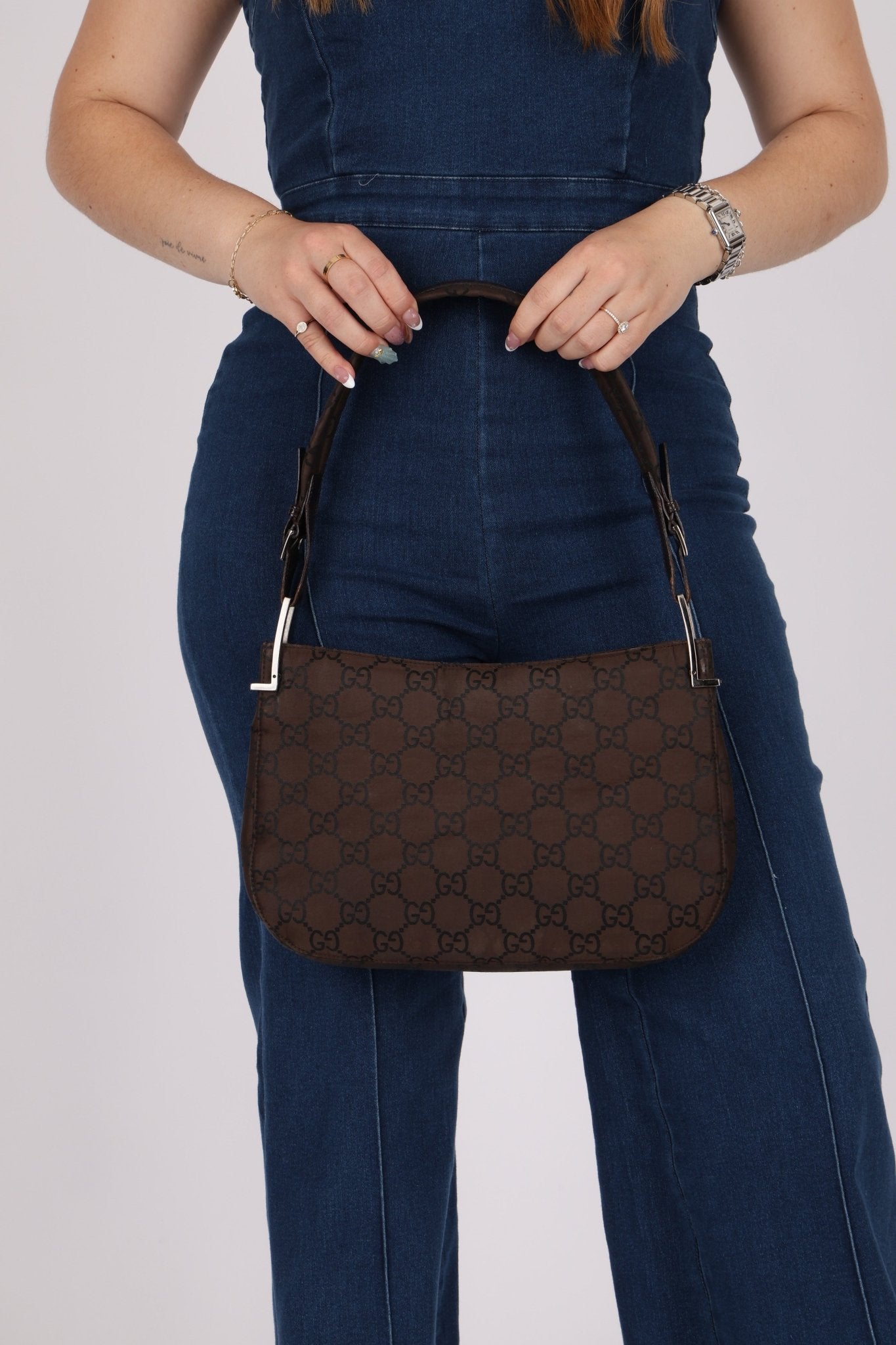 Gucci Chocolate Monogram Nylon Shoulder Bag - FashioNica
