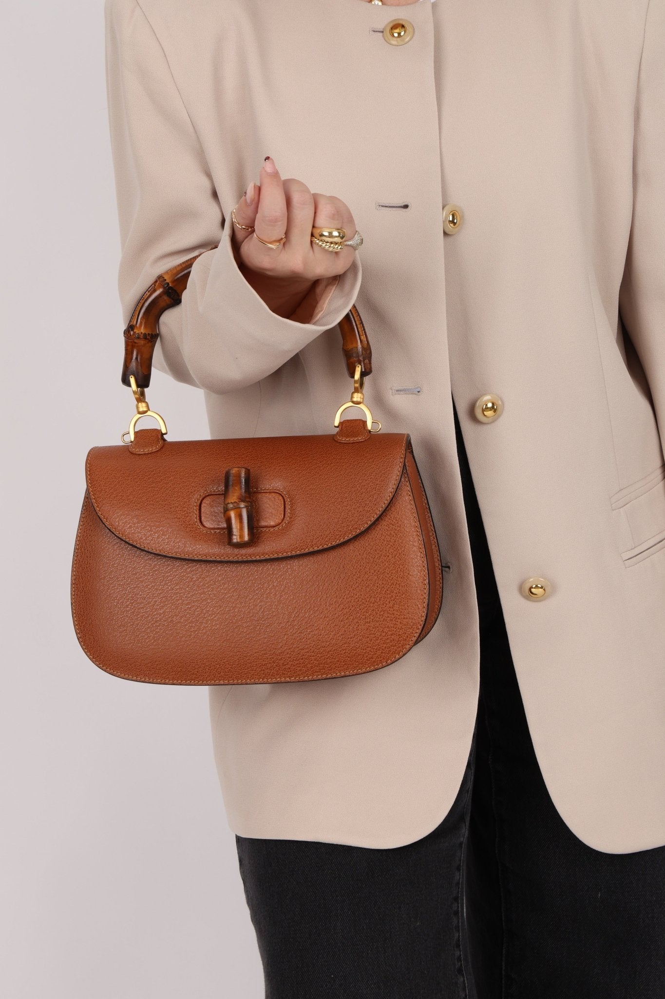 Gucci Cognac Bamboo Turnlock Top Handle with Strap - FashioNica