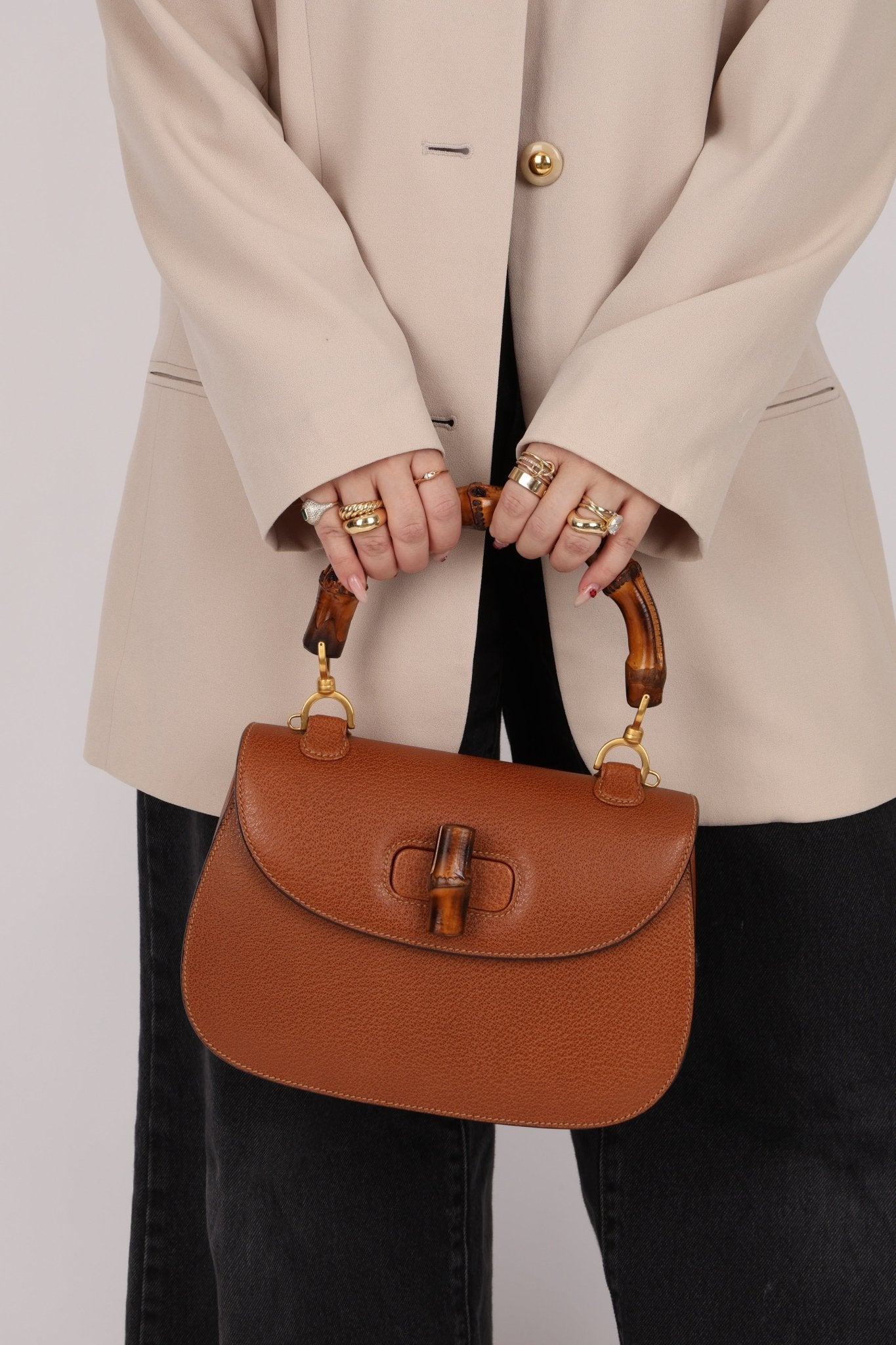 Gucci Cognac Bamboo Turnlock Top Handle with Strap - FashioNica