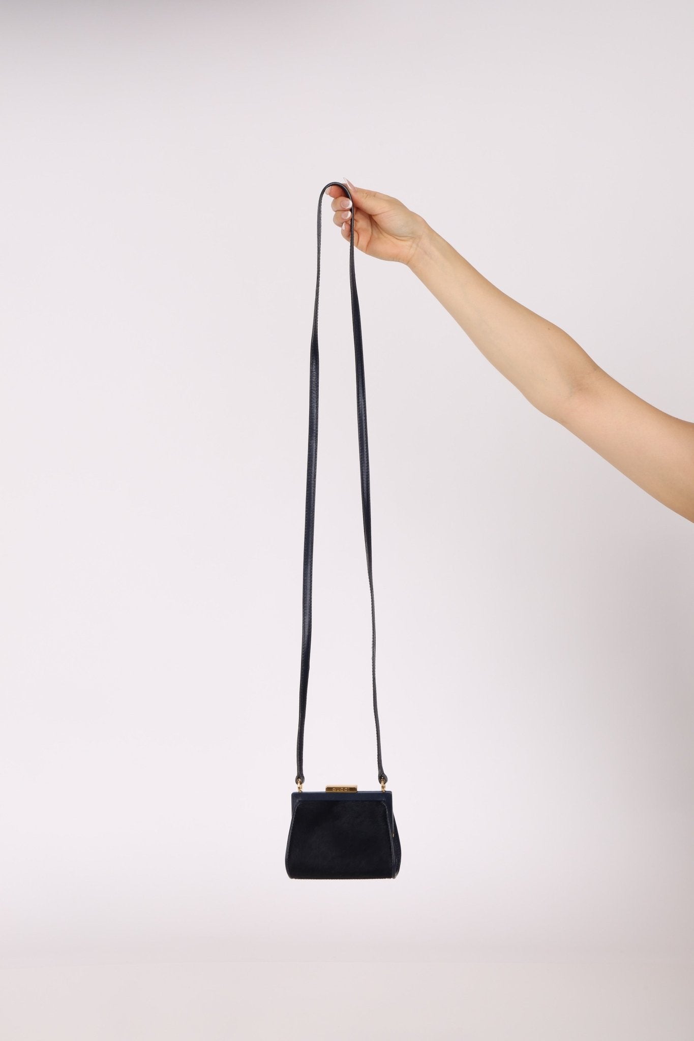 Gucci Dark Navy Ponyhair Frame Crossbody - FashioNica