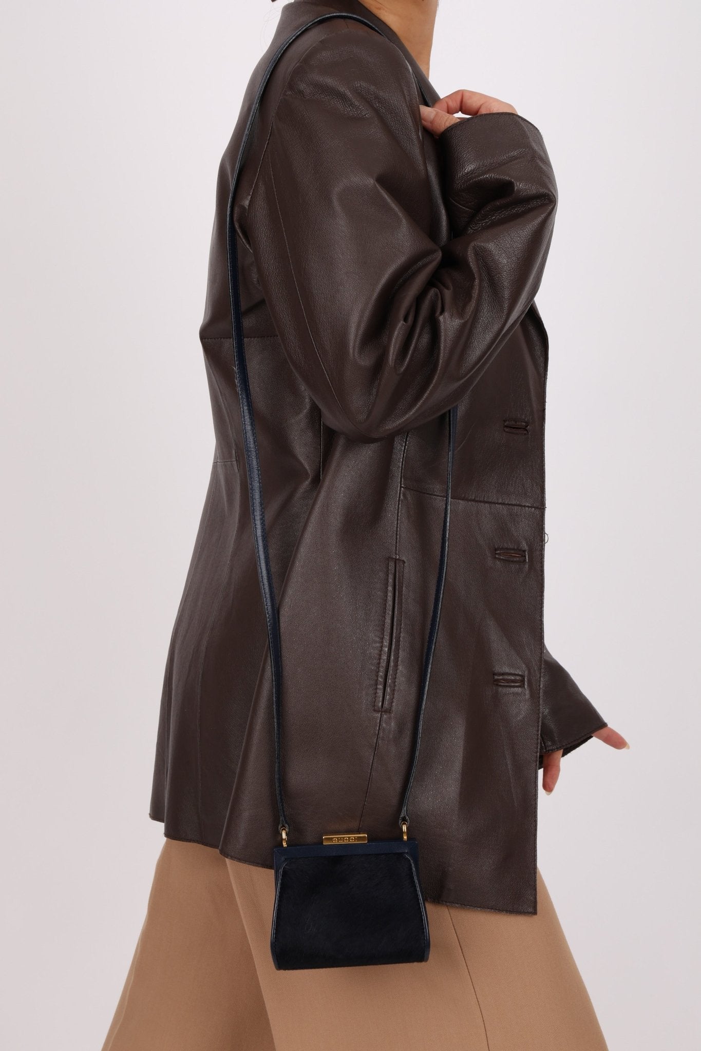 Gucci Dark Navy Ponyhair Frame Crossbody - FashioNica