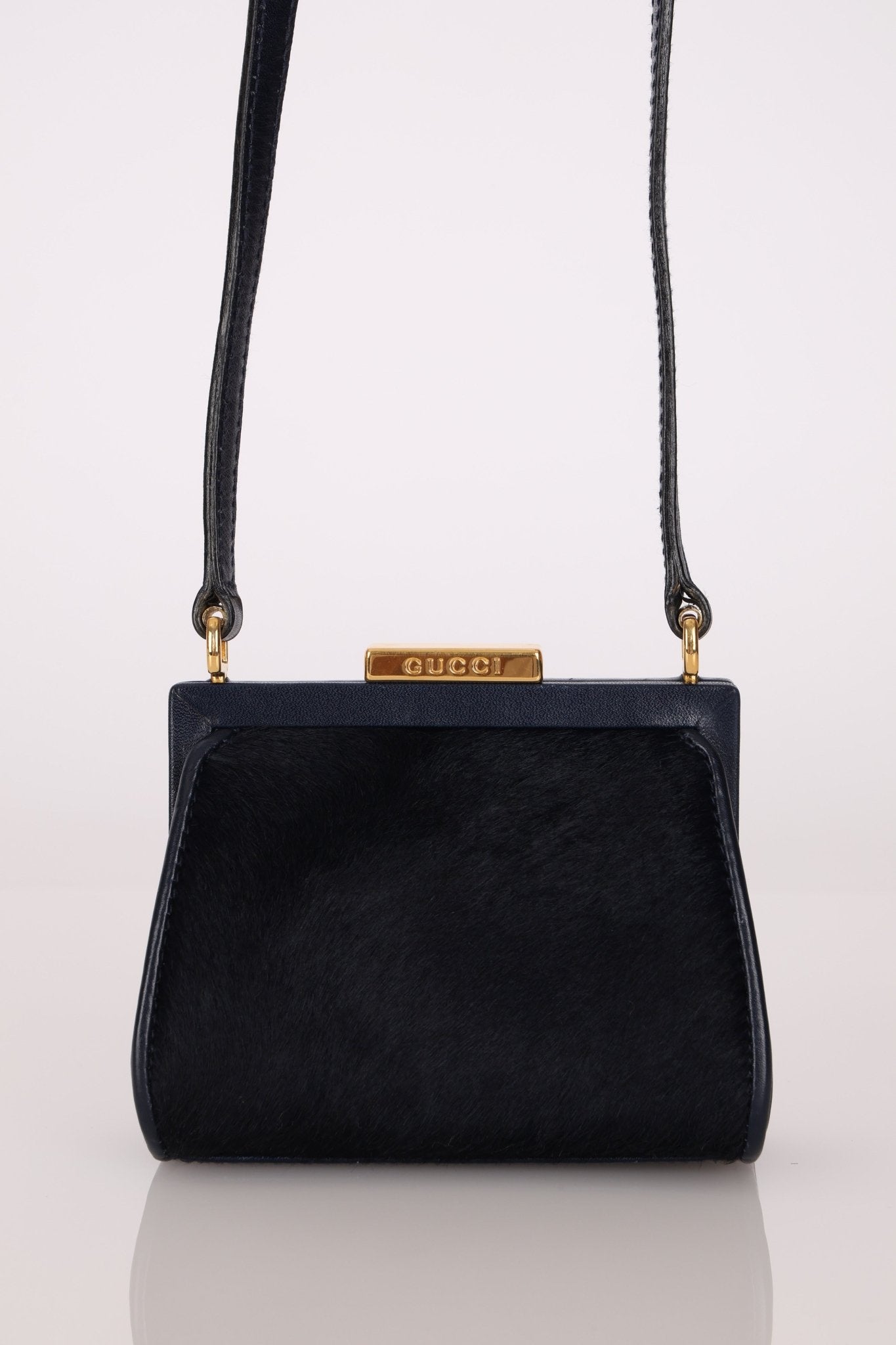 Gucci Dark Navy Ponyhair Frame Crossbody - FashioNica