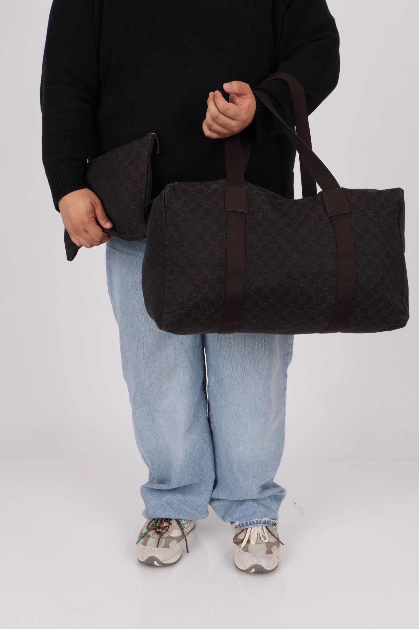 Gucci Denim Monogram Duffle Bag with Pouch - FashioNica