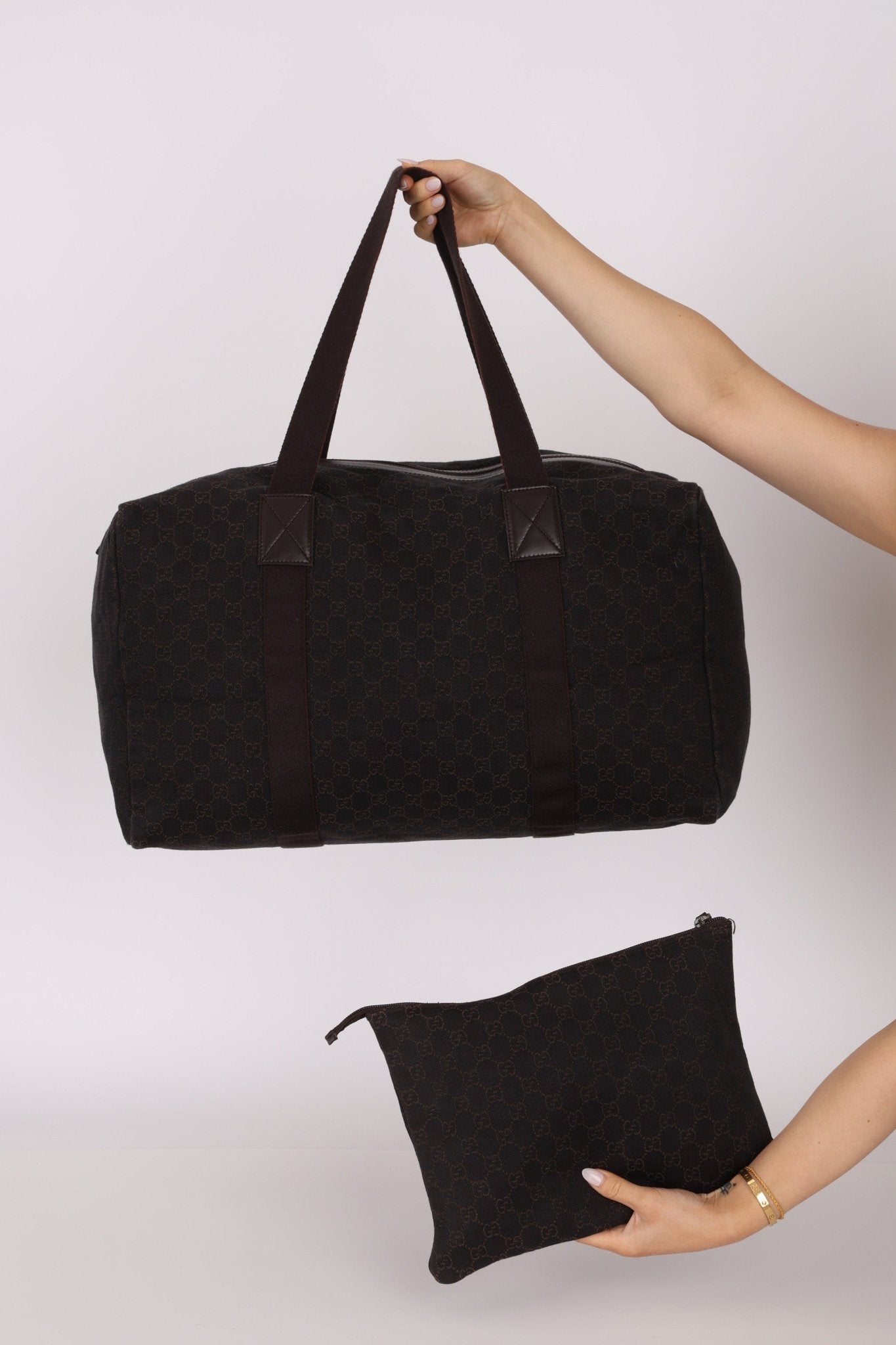 Gucci Denim Monogram Duffle Bag with Pouch - FashioNica