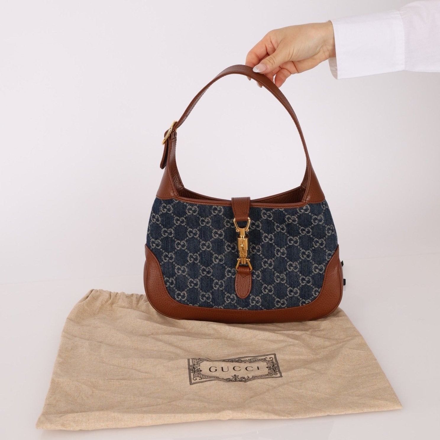 Gucci Denim Monogram Small Jackie - FashioNica
