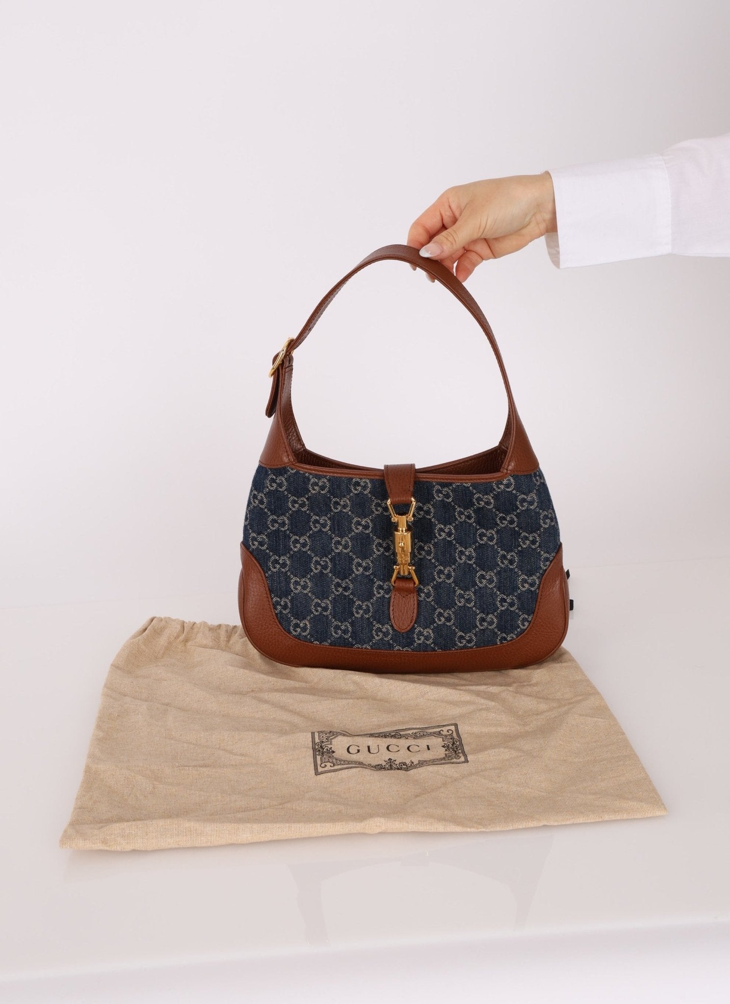 Gucci Denim Monogram Small Jackie - FashioNica
