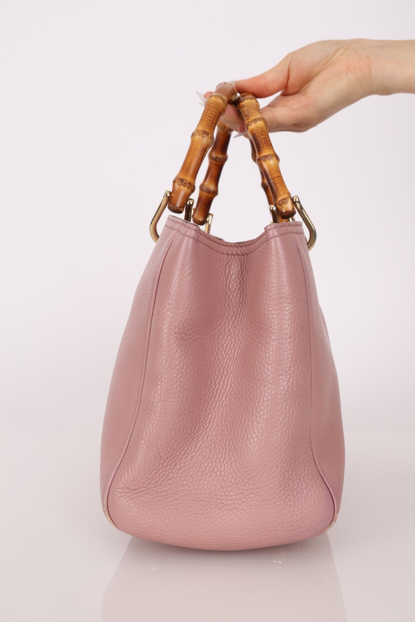Gucci Dust Pink Leather Bamboo Shopper Tote - FashioNica
