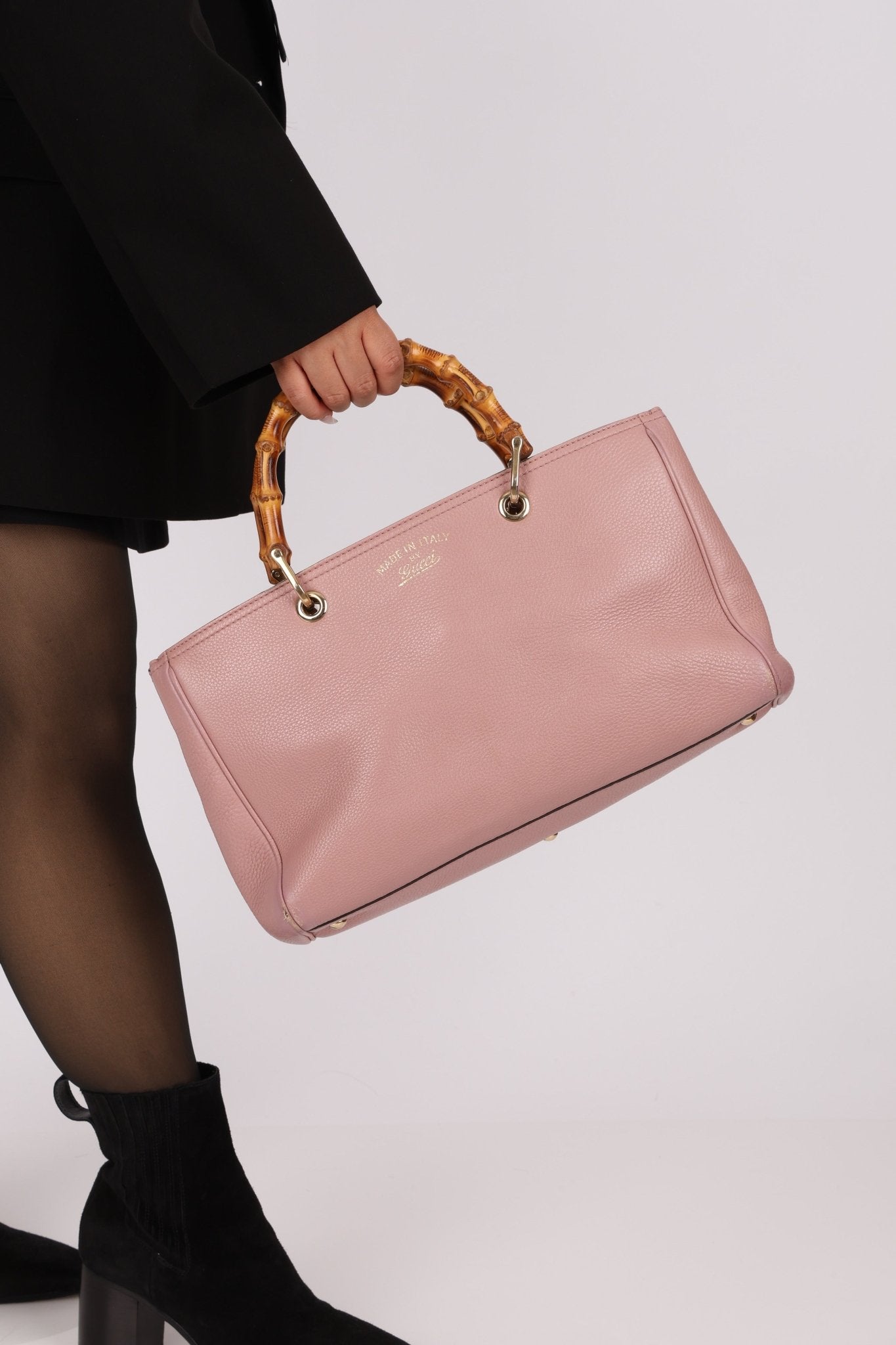 Gucci Dust Pink Leather Bamboo Shopper Tote - FashioNica