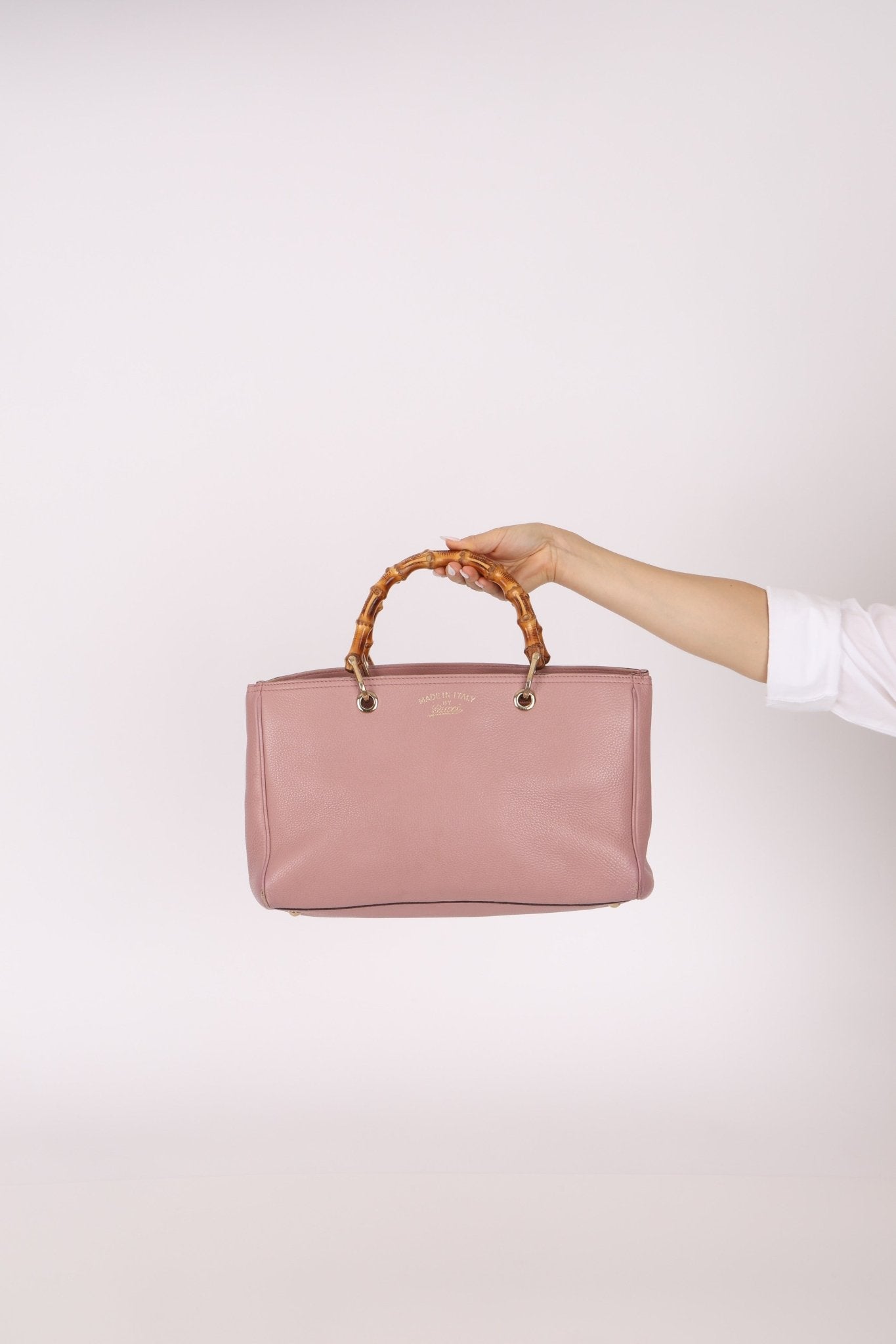 Gucci Dust Pink Leather Bamboo Shopper Tote - FashioNica