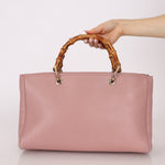 Gucci Dust Pink Leather Bamboo Shopper Tote - FashioNica