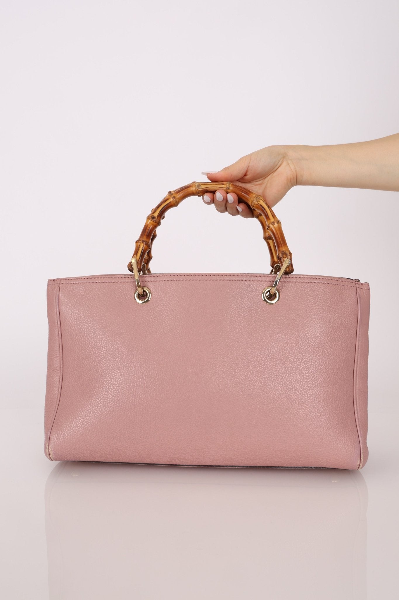 Gucci Dust Pink Leather Bamboo Shopper Tote - FashioNica