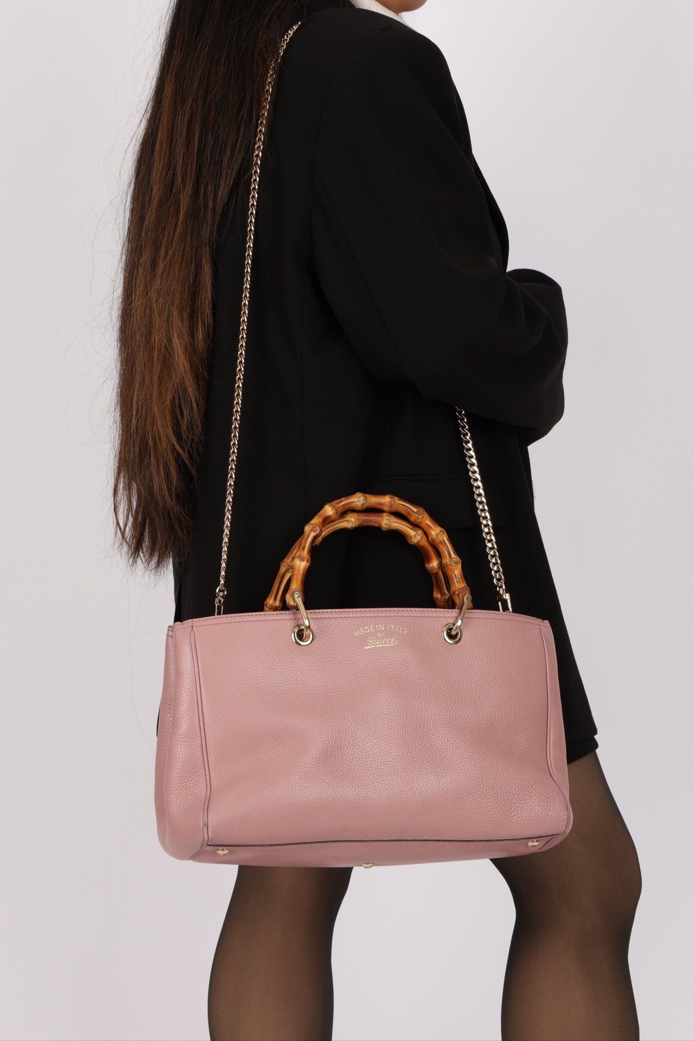 Gucci Dust Pink Leather Bamboo Shopper Tote - FashioNica