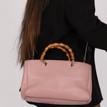 Gucci Dust Pink Leather Bamboo Shopper Tote - FashioNica
