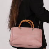 Gucci Dust Pink Leather Bamboo Shopper Tote - FashioNica