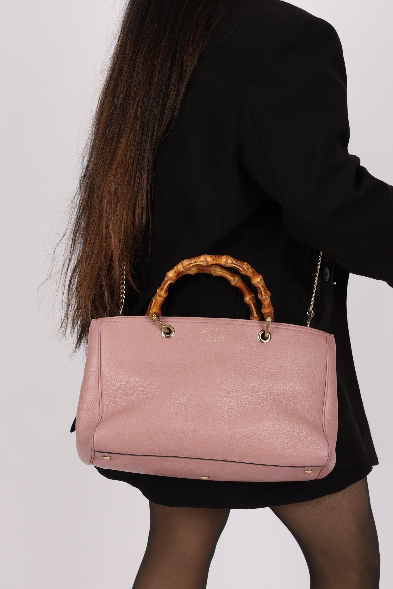 Gucci Dust Pink Leather Bamboo Shopper Tote - FashioNica