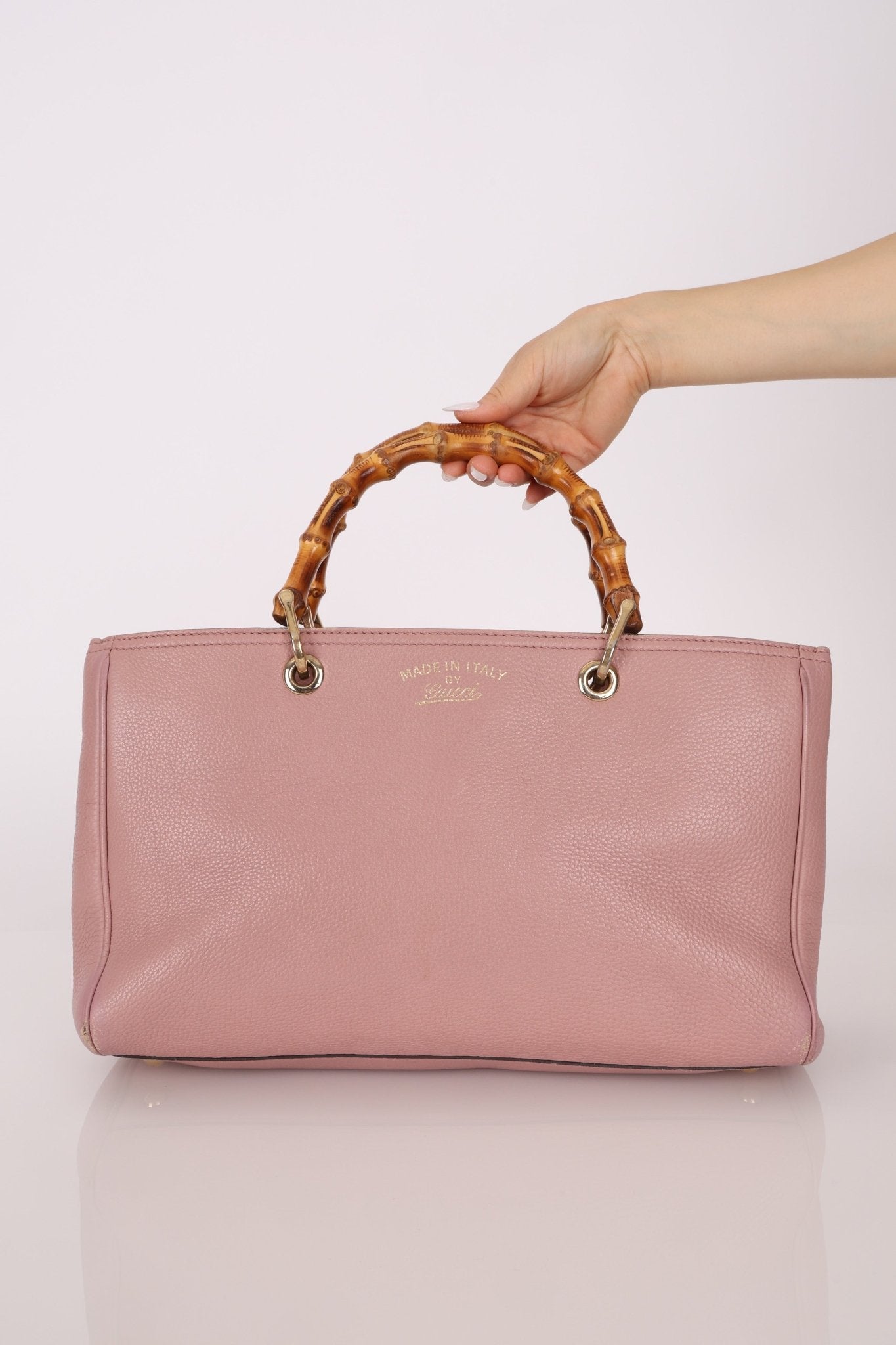 Gucci Dust Pink Leather Bamboo Shopper Tote - FashioNica