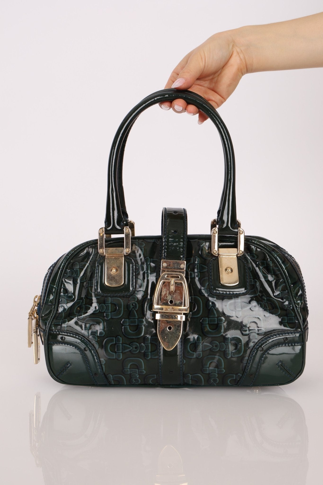 Gucci Emerald Patent Horsebit Glam Boston Bag - FashioNica
