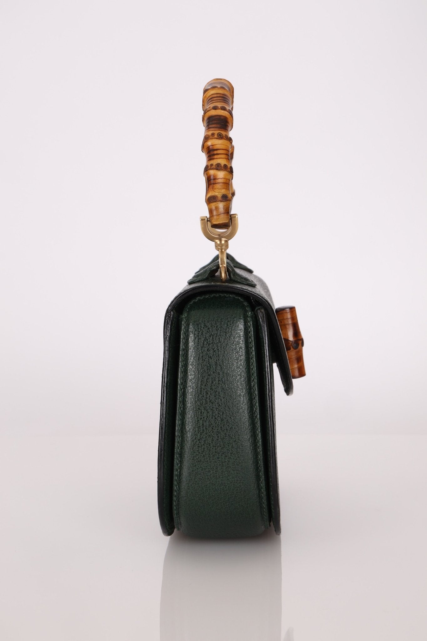 Gucci Forest Green Bamboo Turnlock Mini Top Handle - FashioNica
