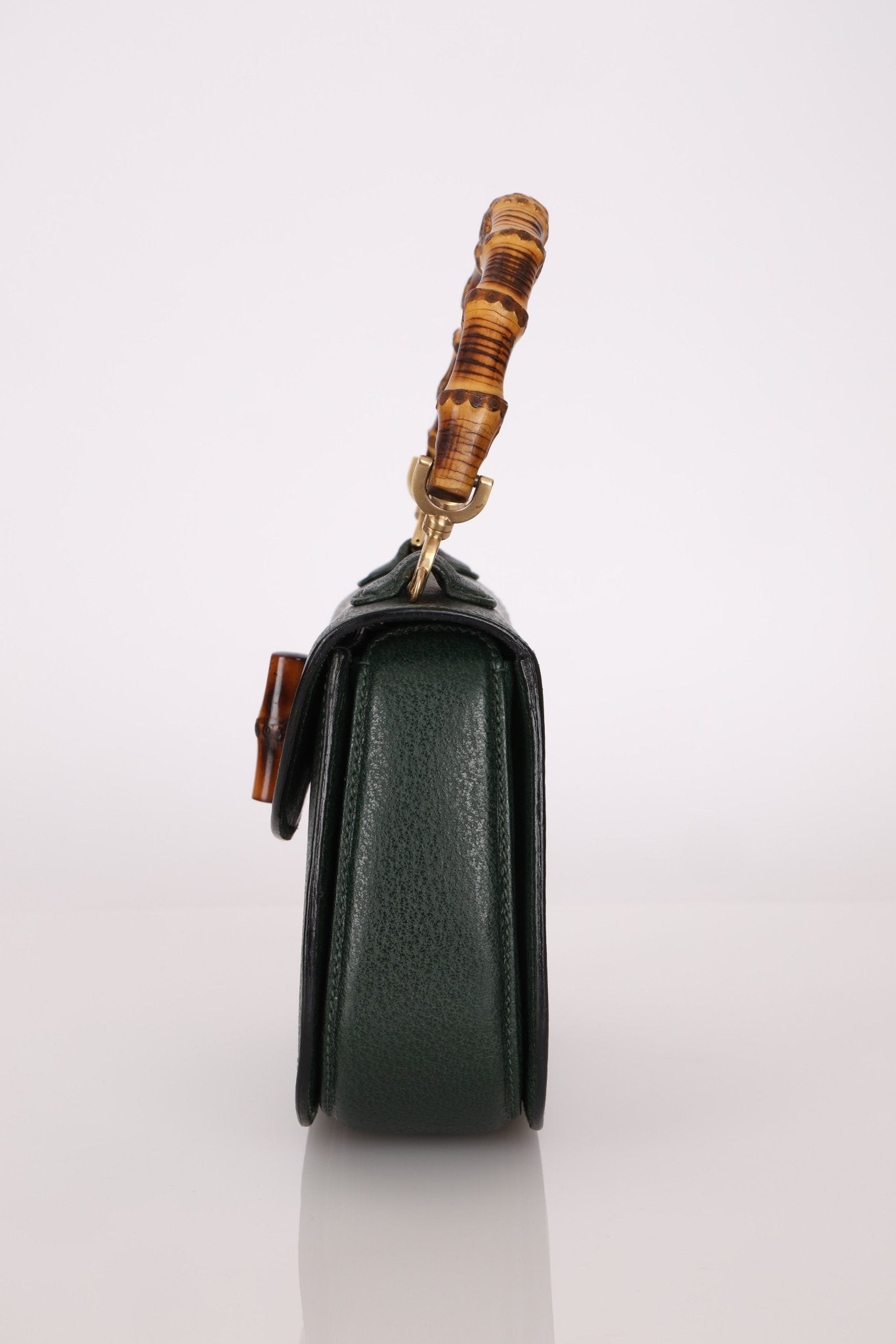 Gucci Forest Green Bamboo Turnlock Mini Top Handle - FashioNica