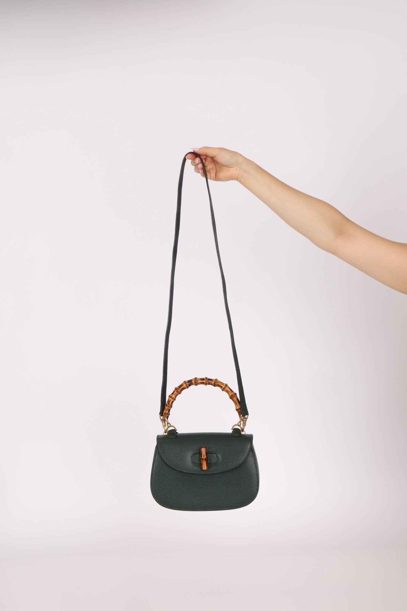 Gucci Forest Green Bamboo Turnlock Mini Top Handle - FashioNica