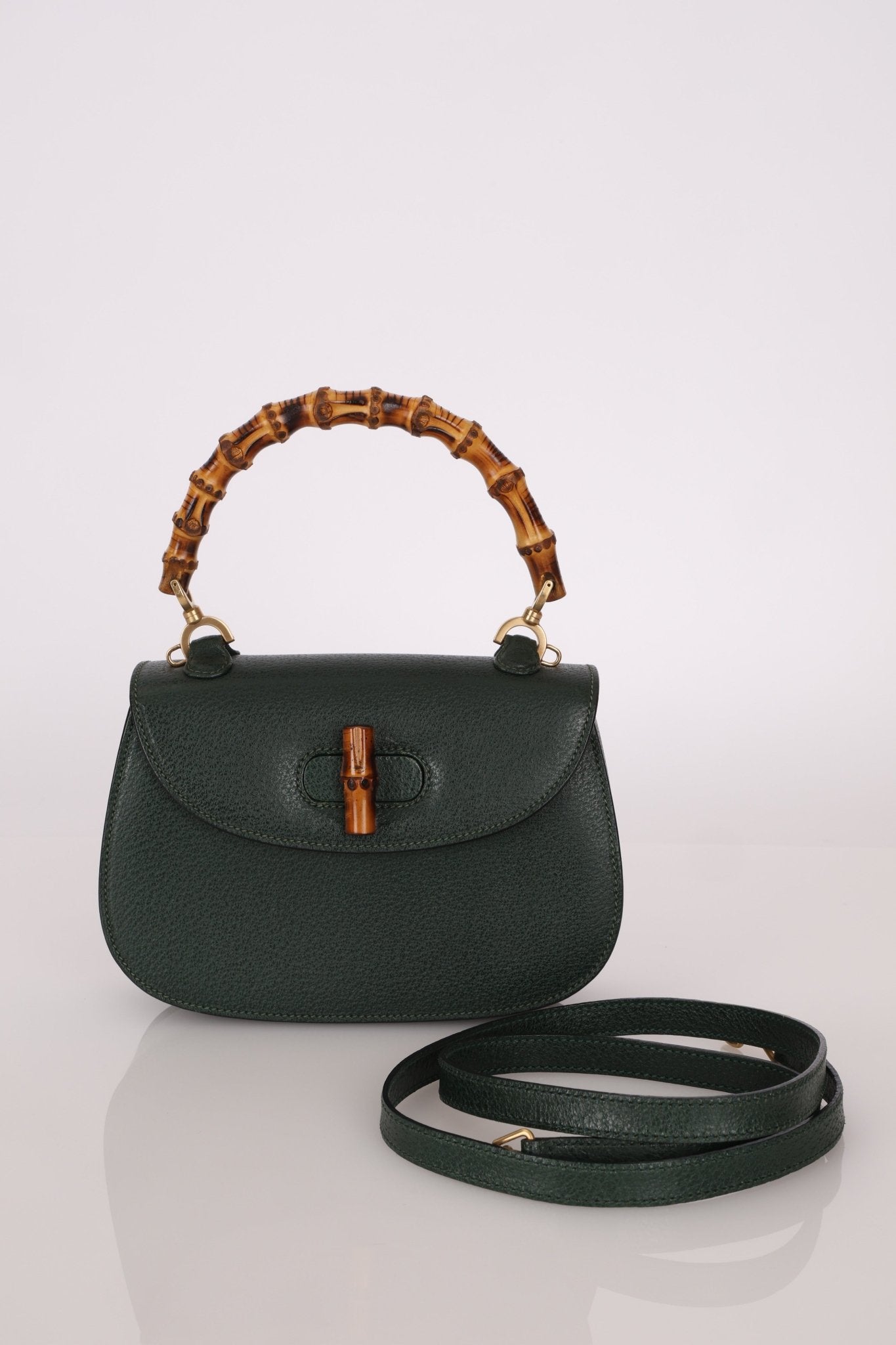 Gucci Forest Green Bamboo Turnlock Mini Top Handle - FashioNica