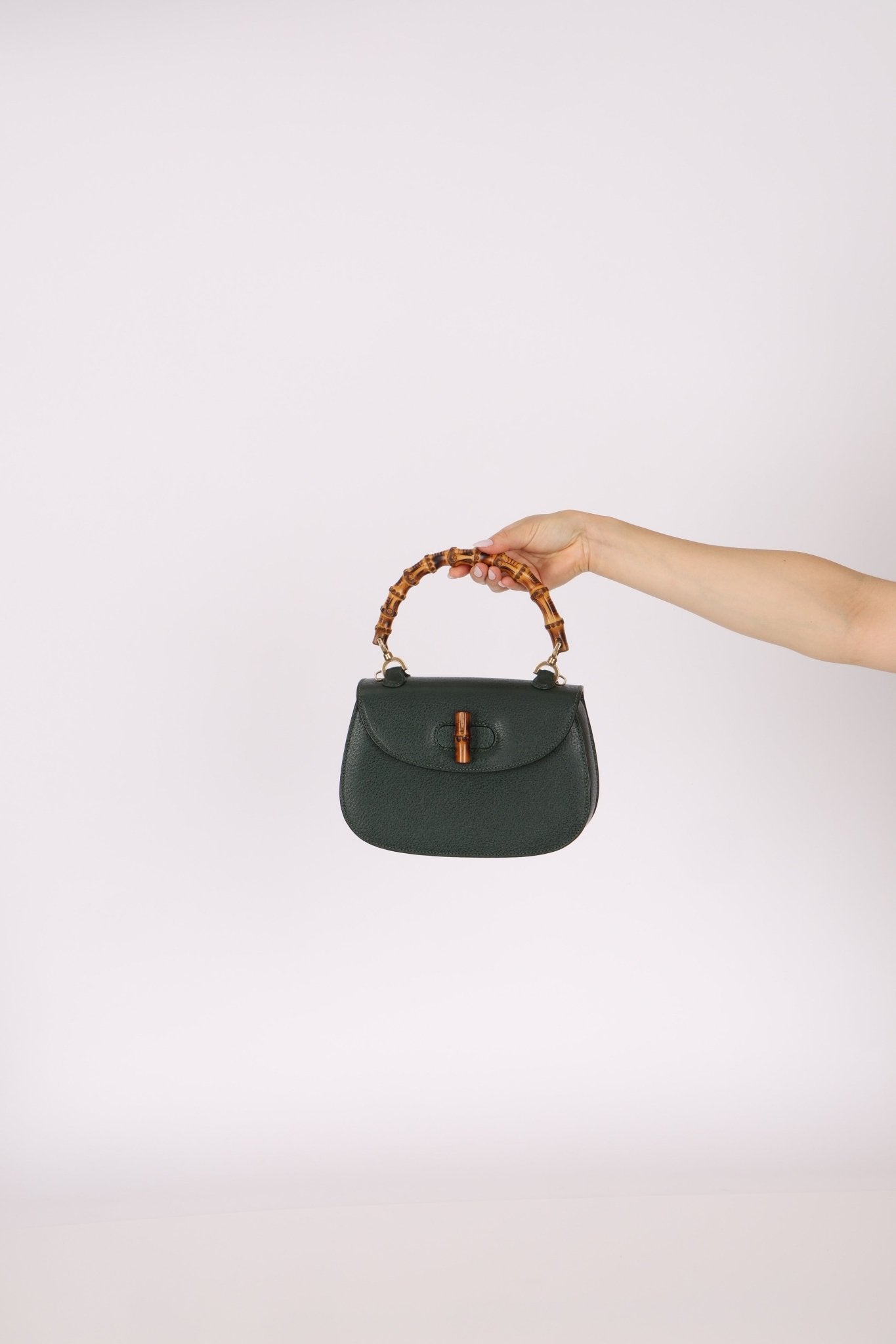 Gucci Forest Green Bamboo Turnlock Mini Top Handle - FashioNica