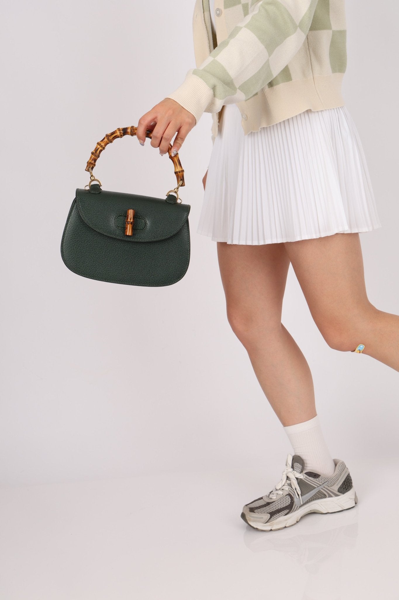 Gucci Forest Green Bamboo Turnlock Mini Top Handle - FashioNica